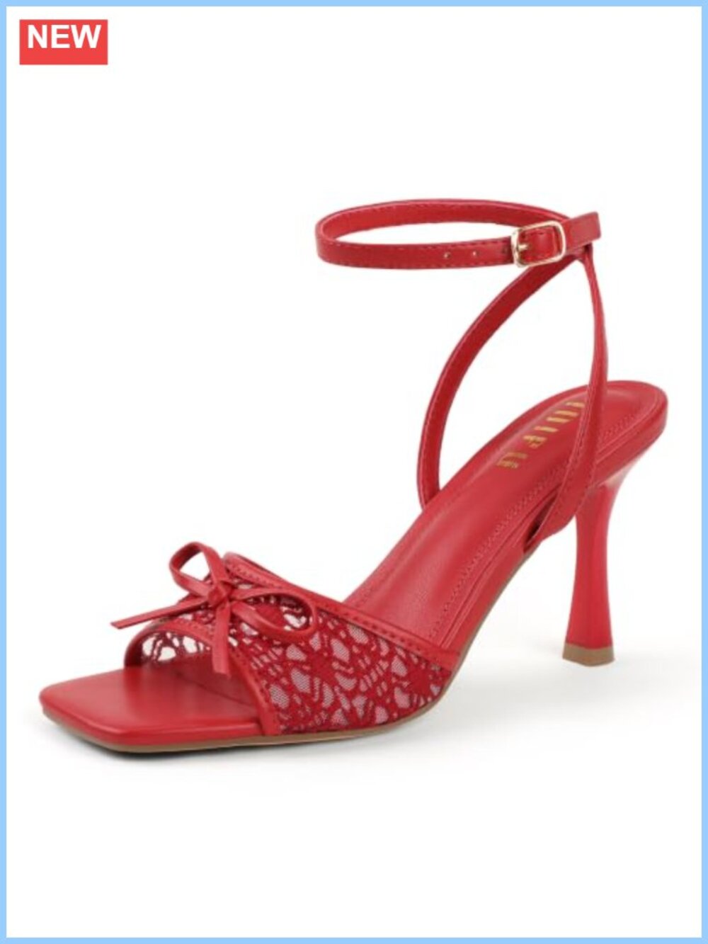 Square Open Toe Mesh Kitten Heel Sandals with Bow Ankle Strap